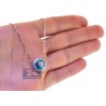 Womens Diamond Blue Evil Eye Pendant Necklace 18K White Gold 17"