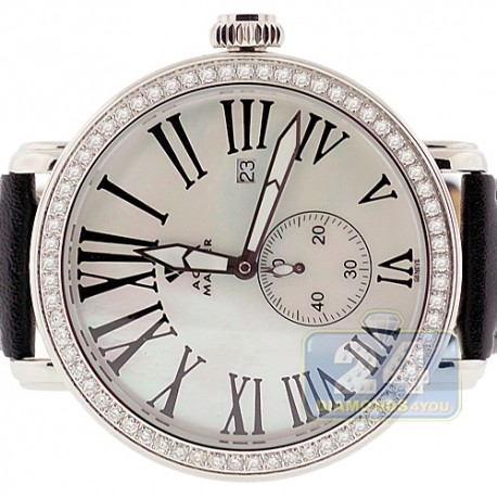 Mens Diamond Silver Watch Aqua Master Round Automatic 2.25 ct