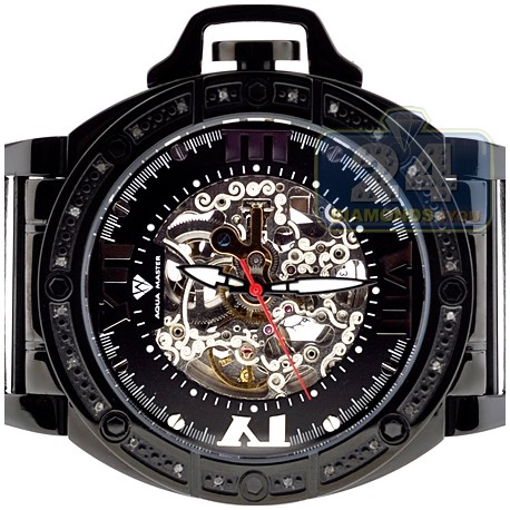 Aqua Master Automatic Skeleton 0.24 ct Diamond Mens Black Watch