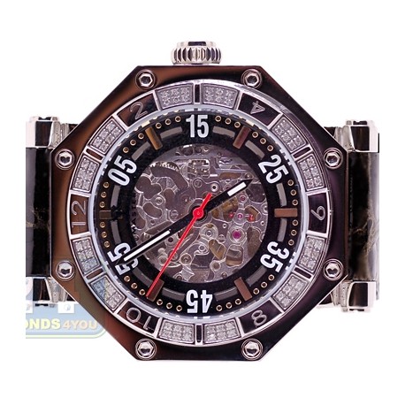 Aqua Master Automatic Skeleton 1.00 ct Diamond Mens Steel Watch