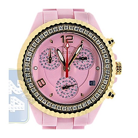Aqua Master Pink Ceramic 1.25 ct Diamond Womens Gold Tone Watch