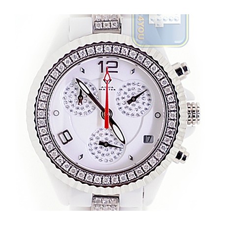 Aqua Master White Ceramic 3.00 ct Diamond Womens Mini Watch