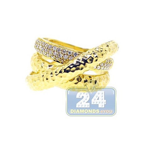 14K Yellow Gold 0.30 ct Diamond Womens Bamboo Triple Ring