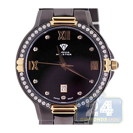 Aqua Master Round 1.00 ct Diamond Mens Black PVD Yellow Gold Watch