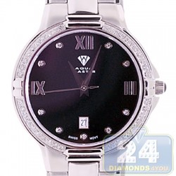Aqua Master Round 1.00 ct Diamond Mens Bracelet Black Dial Watch
