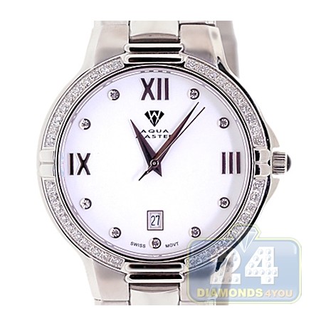 Aqua Master Round 1 ct Diamond Mens Steel Bracelet Silver Dial Watch