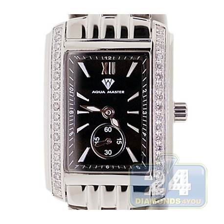 Aqua Master Classics Square 0.75 ct Diamond Womens Black Dial Steel Watch