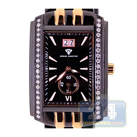 Aqua Master Square 1.50 ct Diamond Mens Yellow Gold Black PVD Watch