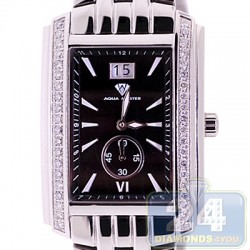 Aqua Master Square 1.50 ct Diamond Mens Black Dial Steel Bracelet Watch