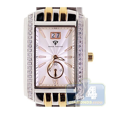 Aqua Master Square 1.50 ct Diamond Mens Gold Tone Steel Bracelet Watch