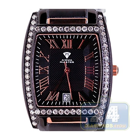 Aqua Master Tonneau 2.10 ct Diamond Mens Rose Black PVD Bracelet Watch