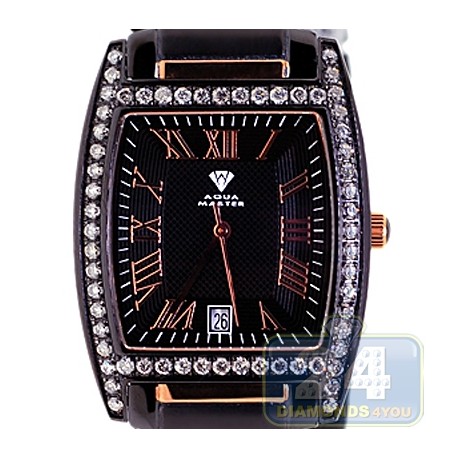 Aqua Master Classics Tonneau 2.10 ct Diamond Mens Black PVD Gold Tone Watch