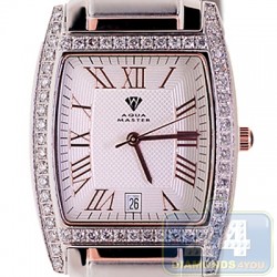 Aqua Master Classics Tonneau 2.10 ct Diamond Mens Rose Gold Steel Watch