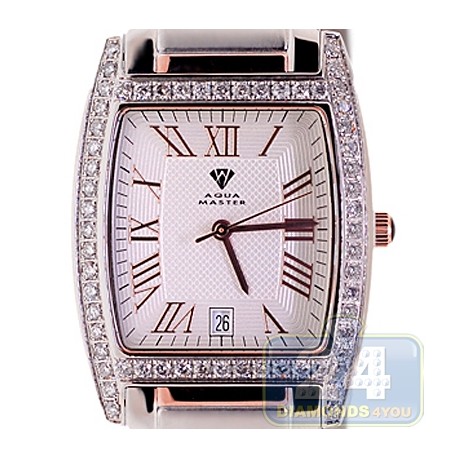 Aqua Master Classics Tonneau 2.10 ct Diamond Mens Rose Gold Steel Watch