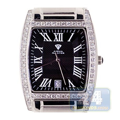 Aqua Master Tonneau 2.10 ct Diamond Mens Black Dial Steel Bracelet Watch