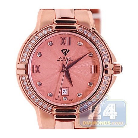 Aqua Master Classics Round 0.60 ct Diamond Womens Rose Dial Bracelet Watch