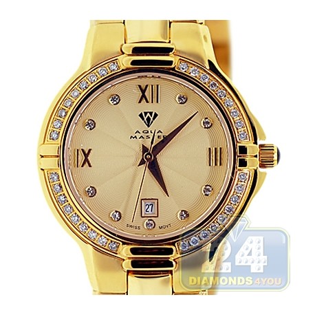Aqua Master Classics Round 0.60 ct Diamond Womens Yellow Bracelet Watch