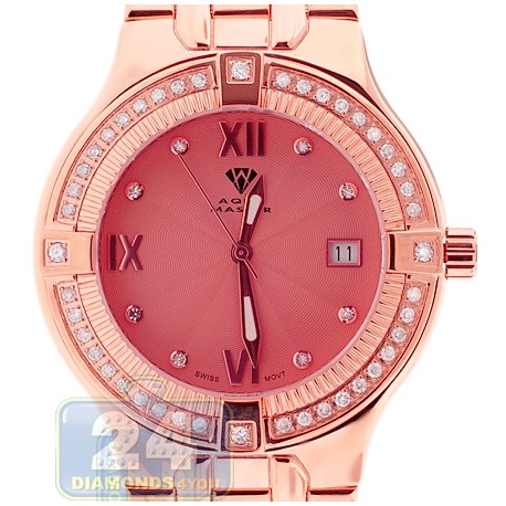 Aqua Master Classics Round 1.00 ct Diamond Mens Rose Gold Dial Bracelet Watch