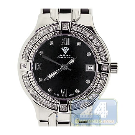 Aqua Master Classics Round 0.60 ct Diamond Womens Bracelet Black Dial Watch
