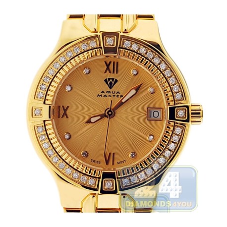 Aqua Master Classics Round 0.60 ct Diamond Womens Gold Watch 36 mm