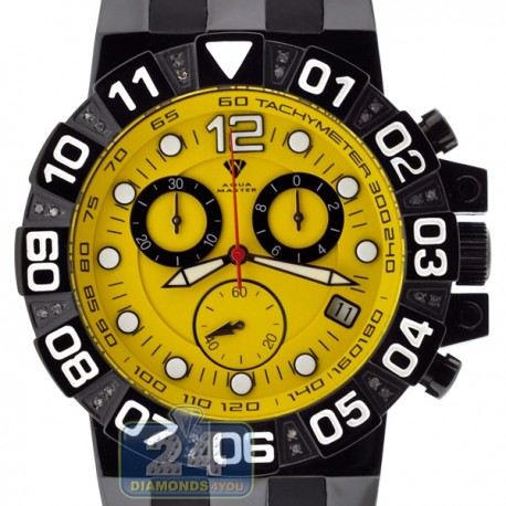 Aqua Master Black PVD Sport Chrono 0.24 ct Diamond Mens Yellow Watch
