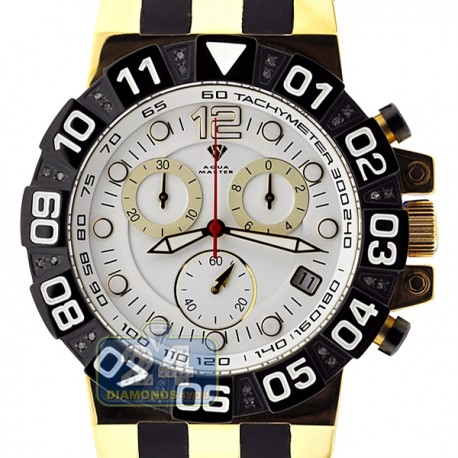 Aqua Master Gold Sport Chrono 0.24 ct Diamond Mens White Dial Watch