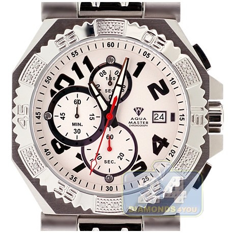 Aqua Master Octagon 0.12 ct Diamond Mens White Dial Bracelet Watch