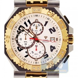 Aqua Master Octagon 0.12 ct Diamond Mens White Dial Gold Bezel Watch