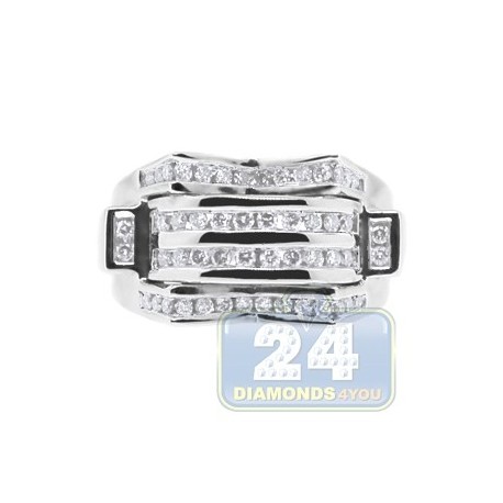 14K White Gold 0.75 ct Round Cut Diamond Mens Rectangle Ring