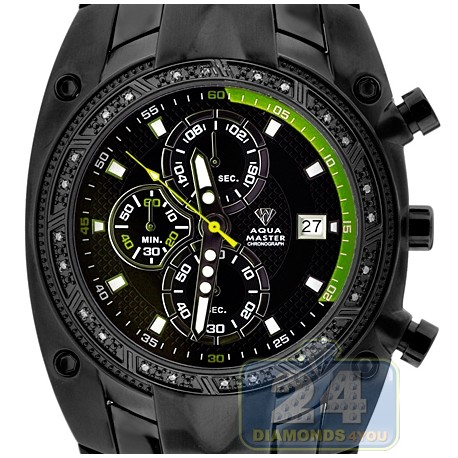 Aqua Master Chrono 0.24 ct Diamond Green Tone Mens Black PVD Watch