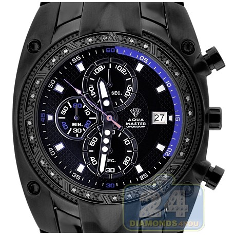Aqua Master Chronograph 0.24 ct Diamond Mens Black PVD Blue Tone Dial Watch