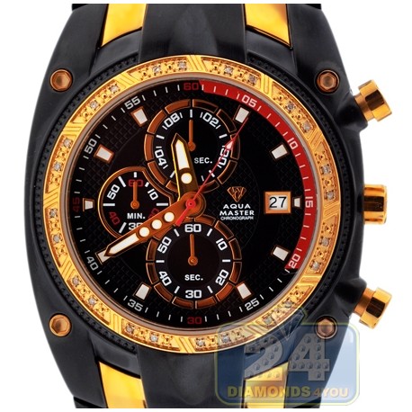 Aqua Master Chronograph 0.24 ct Diamond Mens Black PVD 2 Tone Gold Watch