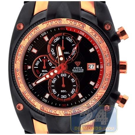 Aqua Master Chronograph 0.24 ct Diamond Mens Rose Gold Black PVD Watch