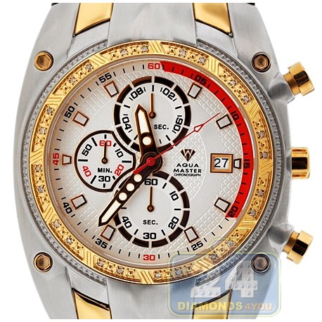 Aqua Master 0.24 ct Diamond Mens Red Tone Dial Yellow Steel Bracelet Watch