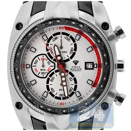 Aqua Master Chronograph 0.24 ct Diamond Mens Steel Bracelet Red Tone Watch