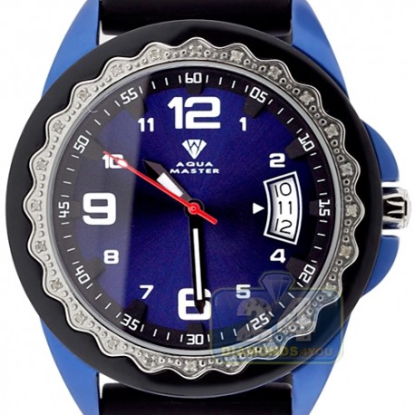 Aqua Master Black Rubber Diamond Womens Blue Watch