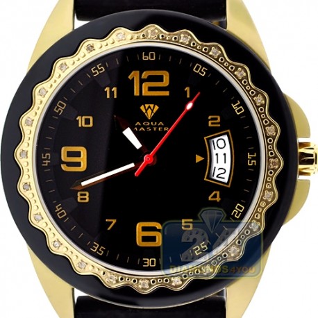 Aqua Master Black Rubber Diamond Womens Gold Watch