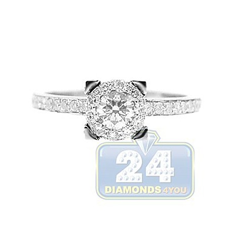 14K White Gold 0.93 ct Diamond Cluster Womens Engagement Ring