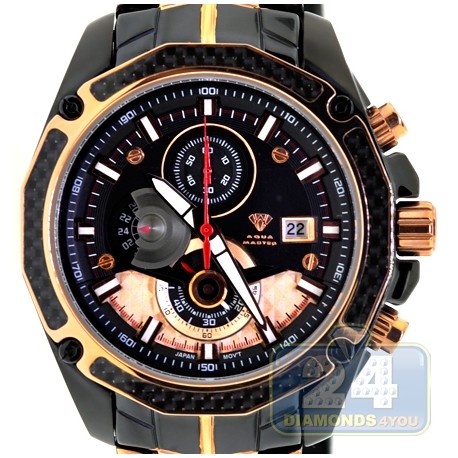 Aqua Master Carbon Chronograph Mens Black Gold Tone Watch