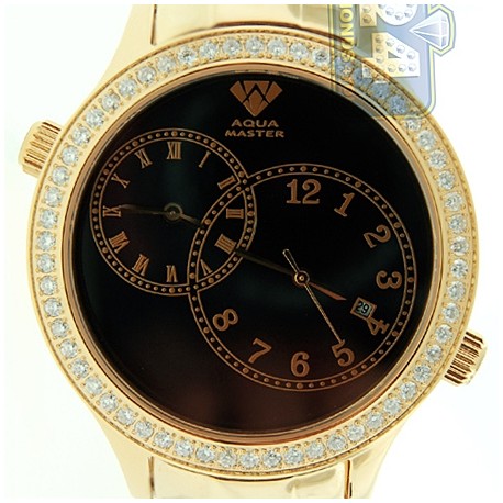 Aqua Master 2 Time Zone 2.45 ct Diamond Mens Yellow Watch