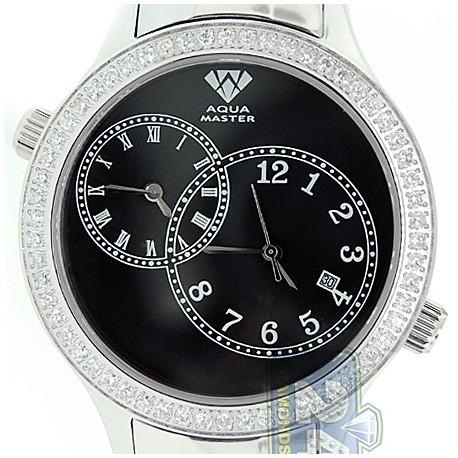 Aqua Master 2 Time Zone 2.45 ct Diamond Mens Black Dial Watch