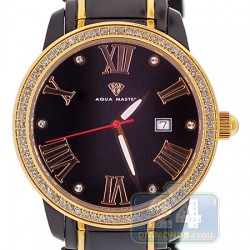 Aqua Master Round Black PVD 1.75 ct Diamond Mens Gold Tone Bracelet Watch