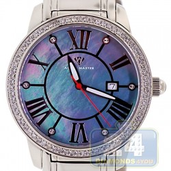 Aqua Master Round 1.75 ct Diamond Mens Blue Pearl Dial Watch