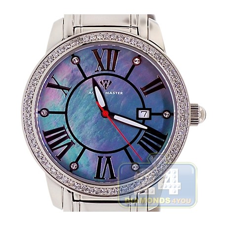 Aqua Master Round 1.75 ct Diamond Mens Blue Pearl Dial Watch
