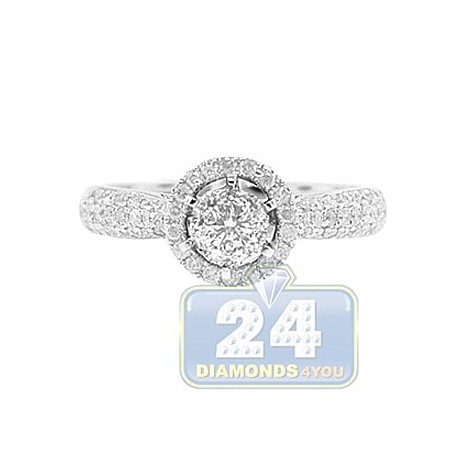 14K White Gold 0.85 ct Diamond Cluster 6 Prongs Engagement Ring