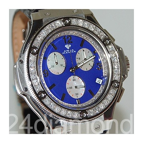 Aqua Master Oval 4.00 ct Diamond Mens Blue Dial Watch