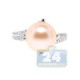 14K White Gold 0.60 ct Diamond Womens Pink Pearl Ring