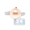 14K White Gold 0.60 ct Diamond Womens Pink Pearl Solitaire Ring