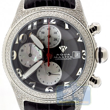 Aqua Master Round Bubble 3.50 ct Full Diamond Case Mens Black Dial Watch