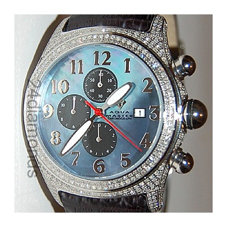 Aqua Master Round Bubble 3.50 ct Full Diamond Case Mens Blue Dial Watch